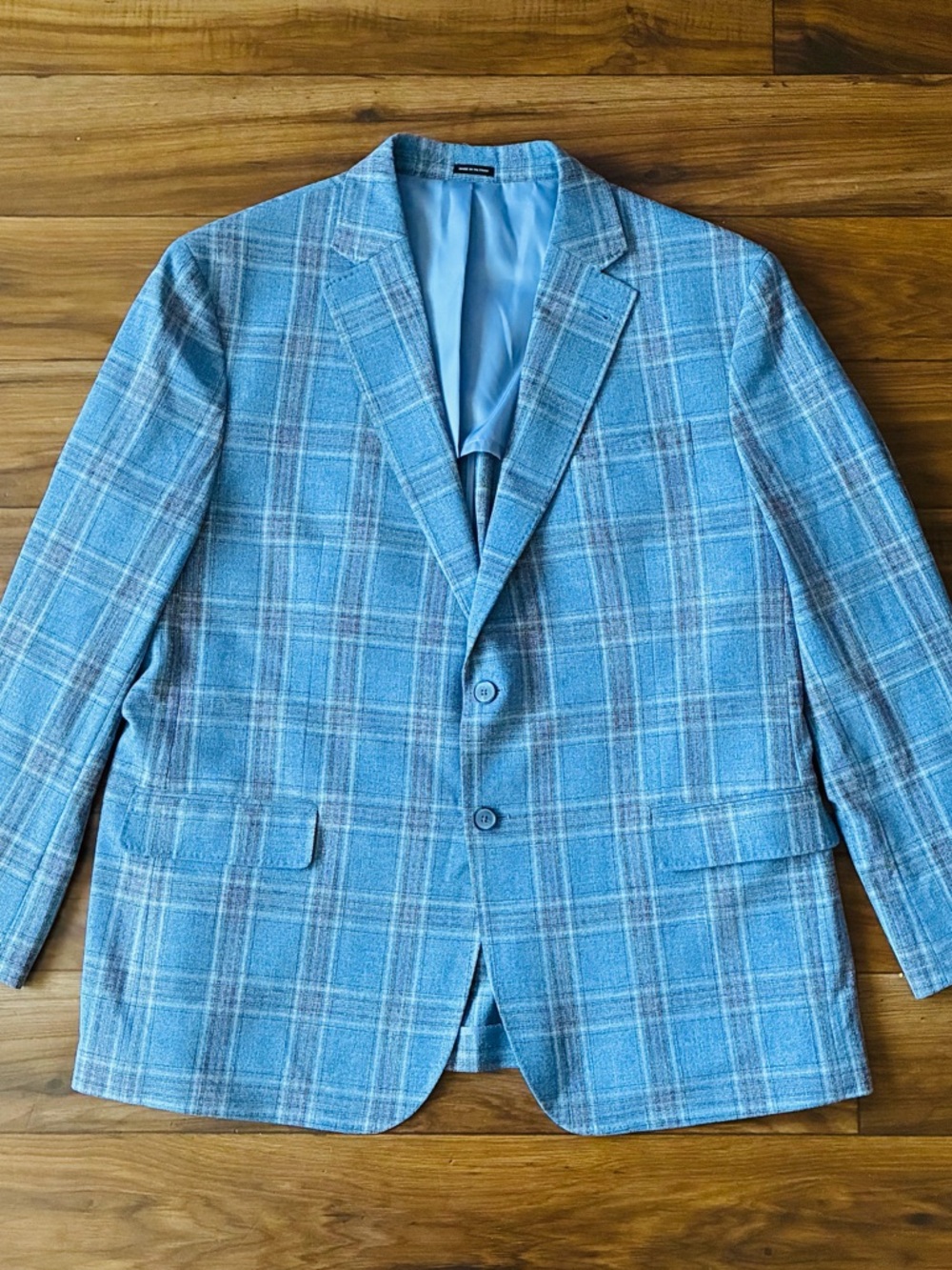 Joseph Abboud 46R Blue Plaid Windowpane Unstructured Sport Coat Blazer Jacket